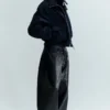 Shrunken Nylon Bomber Jacket – Navy Blue