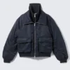 Shrunken Nylon Bomber Jacket – Navy Blue