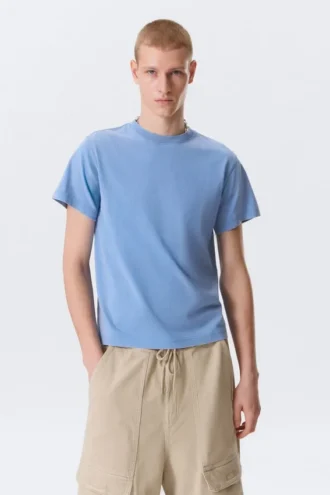 Shrunken Short-Sleeved Cotton T-Shirt – Blue