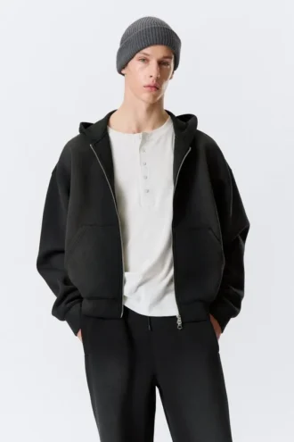 Simon Washed Scuba Zip Hoodie – Faded Black