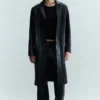 Single-Breasted Leather Coat – Black