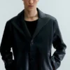 Single-Breasted Leather Coat – Black