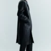Single-Breasted Leather Coat – Black