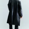 Single-Breasted Leather Coat – Black