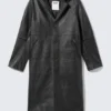 Single-Breasted Leather Coat – Black