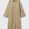 Single-Breasted Oversized Car Coat – Beige