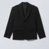 Single-Breasted Relaxed Tailored Blazer – Black