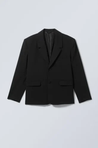 Single-Breasted Relaxed Tailored Blazer – Black