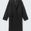 Single Breasted Wool-Blend Coat – Black