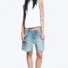 Skewed Low Rise Denim Shorts – Coastal Blue – Light Blue