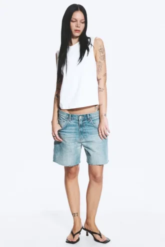 Skewed Low Rise Denim Shorts – Coastal Blue – Light Blue