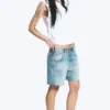 Skewed Low Rise Denim Shorts – Coastal Blue – Light Blue