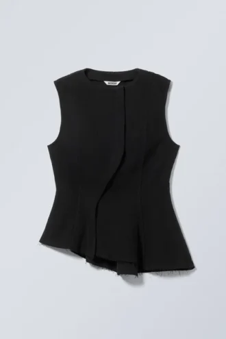 Sleeveless Asymmetric Peplum Top – Black