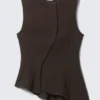 Sleeveless Asymmetric Peplum Top – Dark Brown