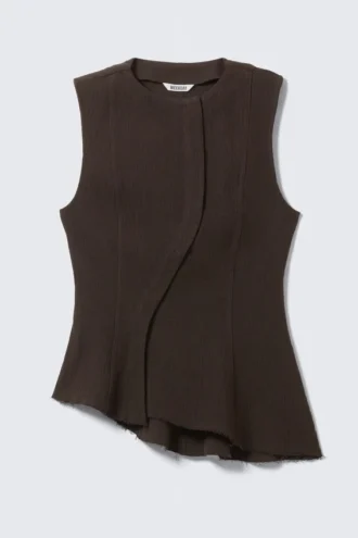 Sleeveless Asymmetric Peplum Top – Dark Brown