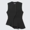 Sleeveless Asymmetric Peplum Top – Dark Grey