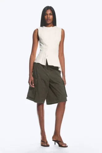 Sleeveless Asymmetric Peplum Top – White