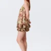 Sleeveless Balloon Mini Dress – Brown & Green Floral Dots