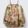 Sleeveless Balloon Mini Dress – Brown & Green Floral Dots