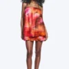 Sleeveless Balloon Mini Dress – Red & Orange – Calypso Flower