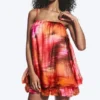 Sleeveless Balloon Mini Dress – Red & Orange – Calypso Flower