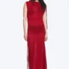 Sleeveless Boat-Neck Maxi Dress – Bright Red