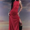 Sleeveless Boat-Neck Maxi Dress – Bright Red