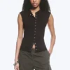 Sleeveless Button-Up Top – Dark Brown