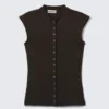 Sleeveless Button-Up Top – Dark Brown