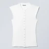 Sleeveless Button-Up Top – White
