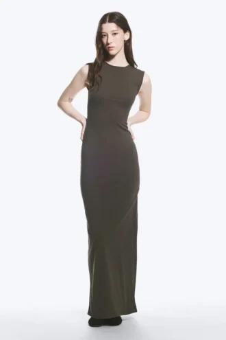 Sleeveless Cotton Jersey Maxi Dress – Dark Grey