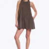 Sleeveless Cotton Twill Mini Dress – Washed Dark Brown
