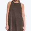 Sleeveless Cotton Twill Mini Dress – Washed Dark Brown