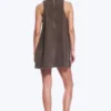 Sleeveless Cotton Twill Mini Dress – Washed Dark Brown