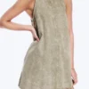 Sleeveless Cotton Twill Mini Dress – Washed Kahki Green