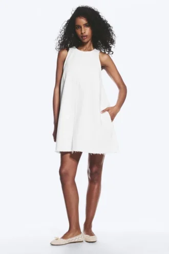 Sleeveless Cotton Twill Mini Dress – White