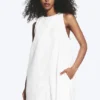 Sleeveless Cotton Twill Mini Dress – White