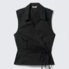 Sleeveless Cotton Wrap Top – Black