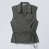 Sleeveless Cotton Wrap Top – Checked Black