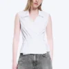 Sleeveless Cotton Wrap Top – White