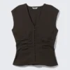 Sleeveless Crinkle Top – Dark Brown