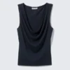 Sleeveless Draped Waterfall Top – Dark Blue