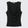 Sleeveless Draped Waterfall Top – Dark Grey