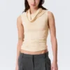 Sleeveless Funnel Neck Top – Light Beige