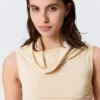 Sleeveless Funnel Neck Top – Light Beige