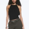 Sleeveless Gathered Halter Top – Black