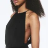 Sleeveless Gathered Halter Top – Black