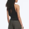Sleeveless Gathered Halter Top – Black
