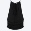 Sleeveless Gathered Halter Top – Black