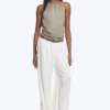 Sleeveless Gathered Halter Top – Dusty Khaki Green